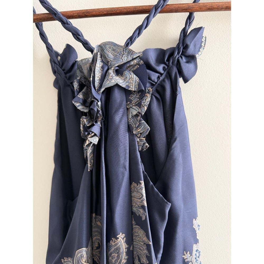 INC Navy Ruffle Neck Paisley Midi Dress Boho Cottagecore S - Picture 8 of 12